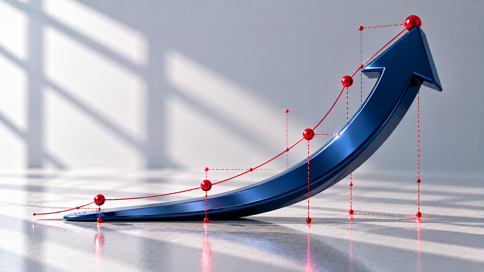 Upward navy arrow refined by red adjustment markers