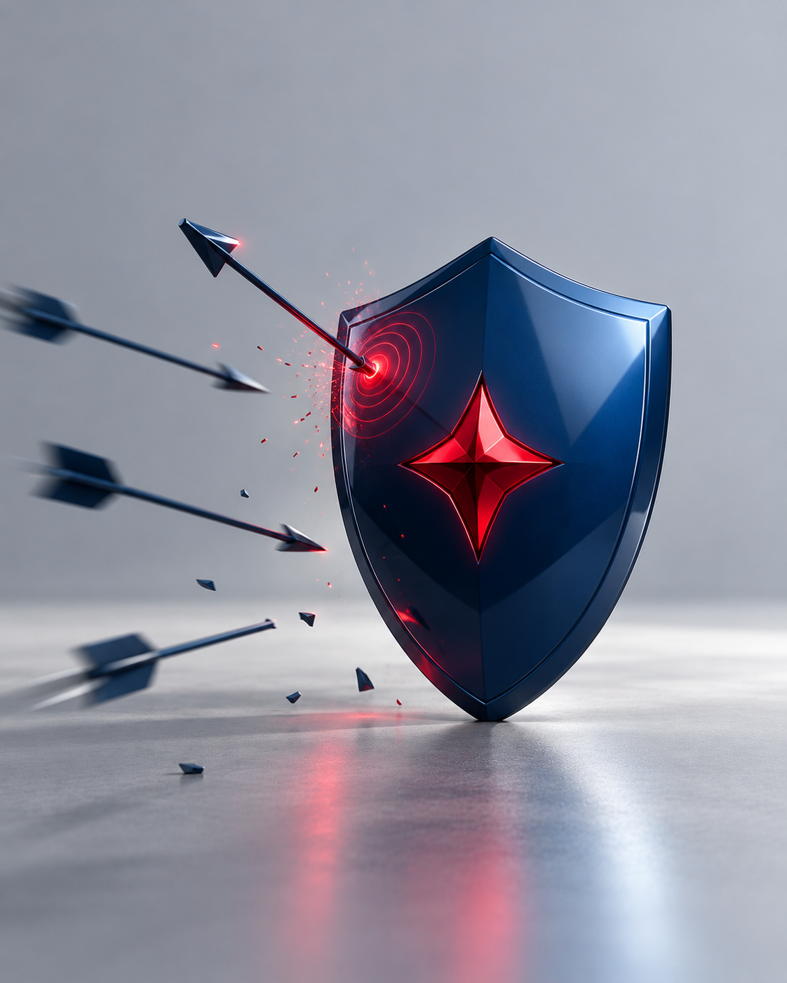 Navy shield deflecting arrows with a red emblem — online reputation management services