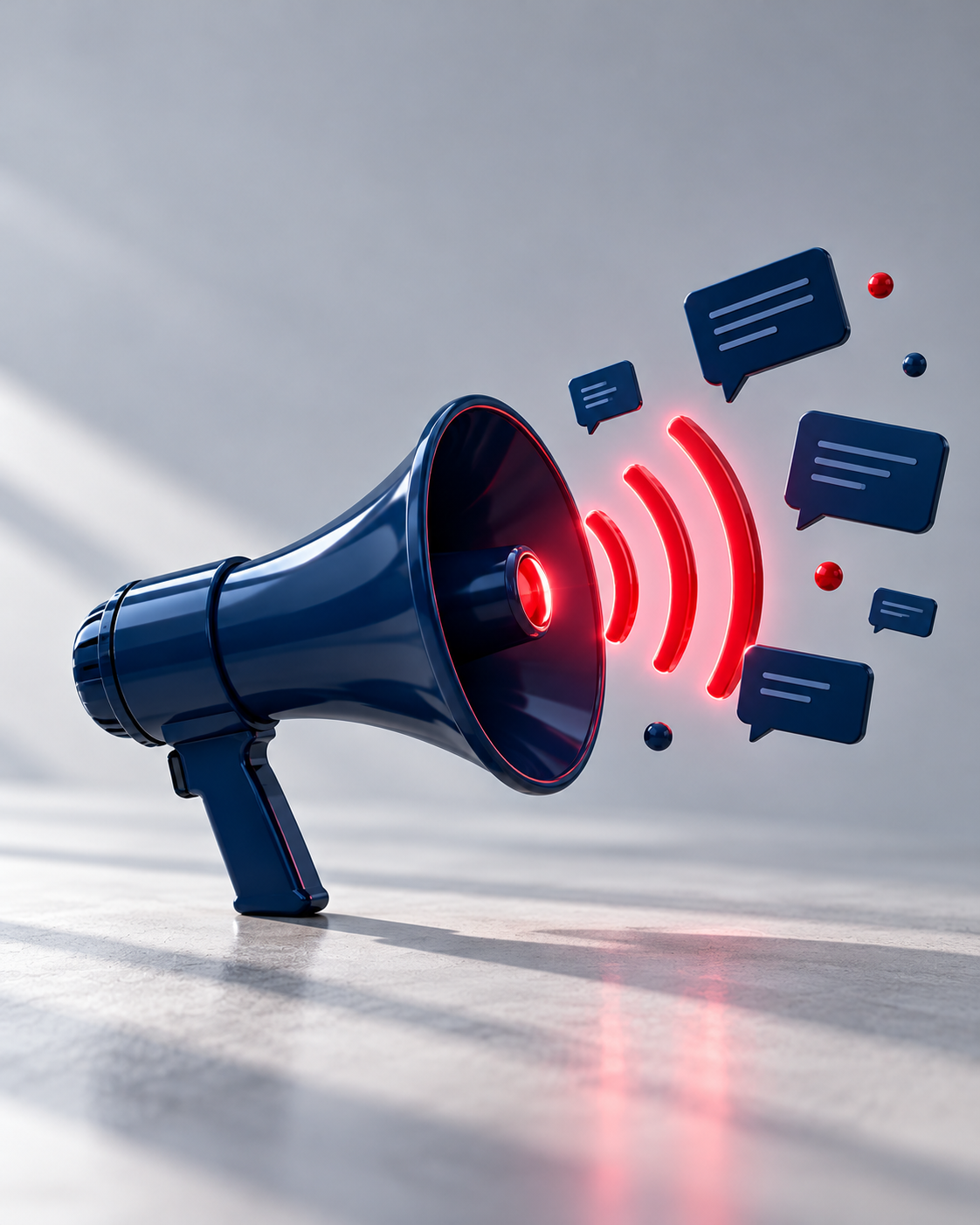 Vintage megaphone broadcasting glowing signals — public relations services