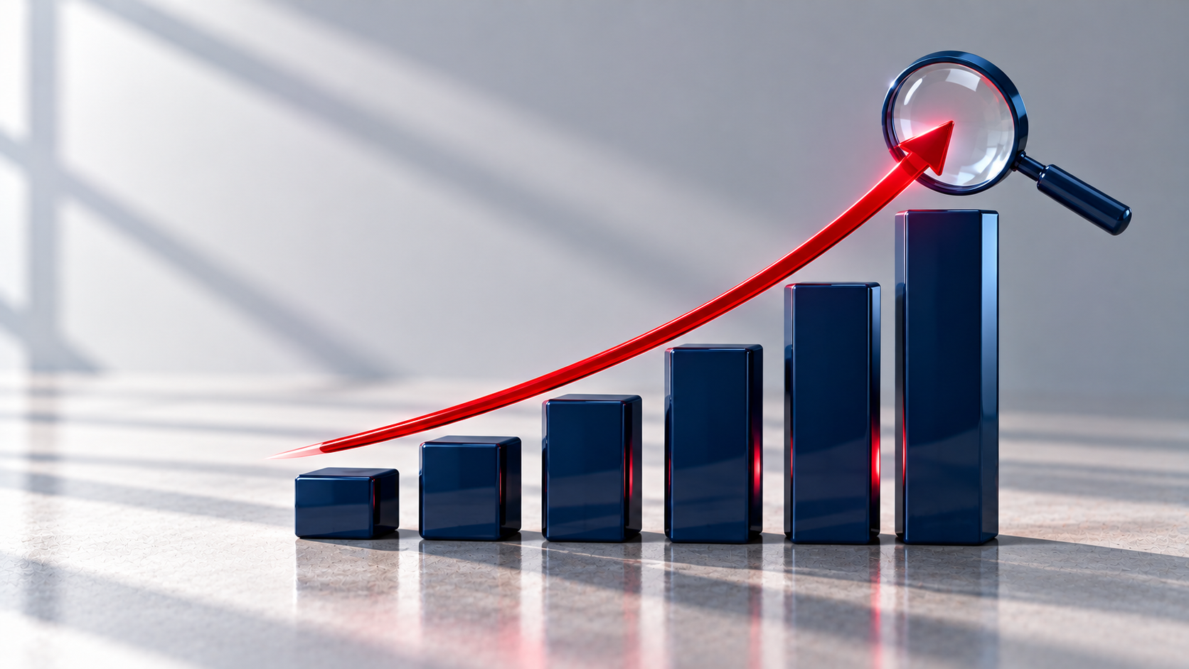 Rising navy chart with a red optimization line