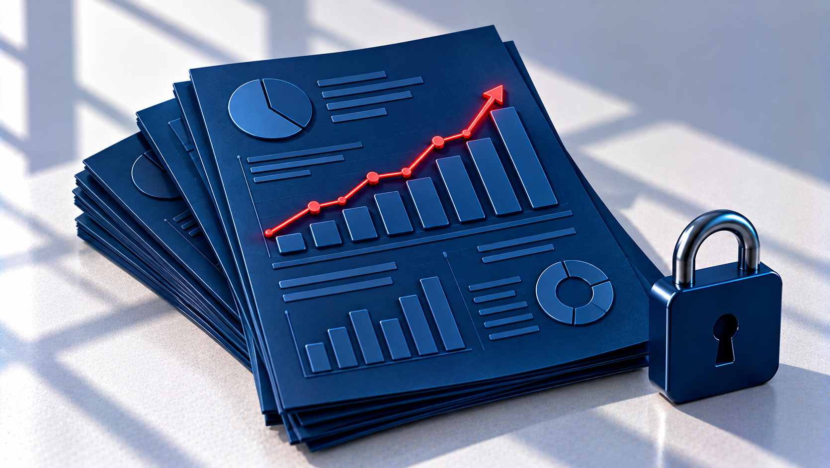 Navy report sheets with charts and one red rising line