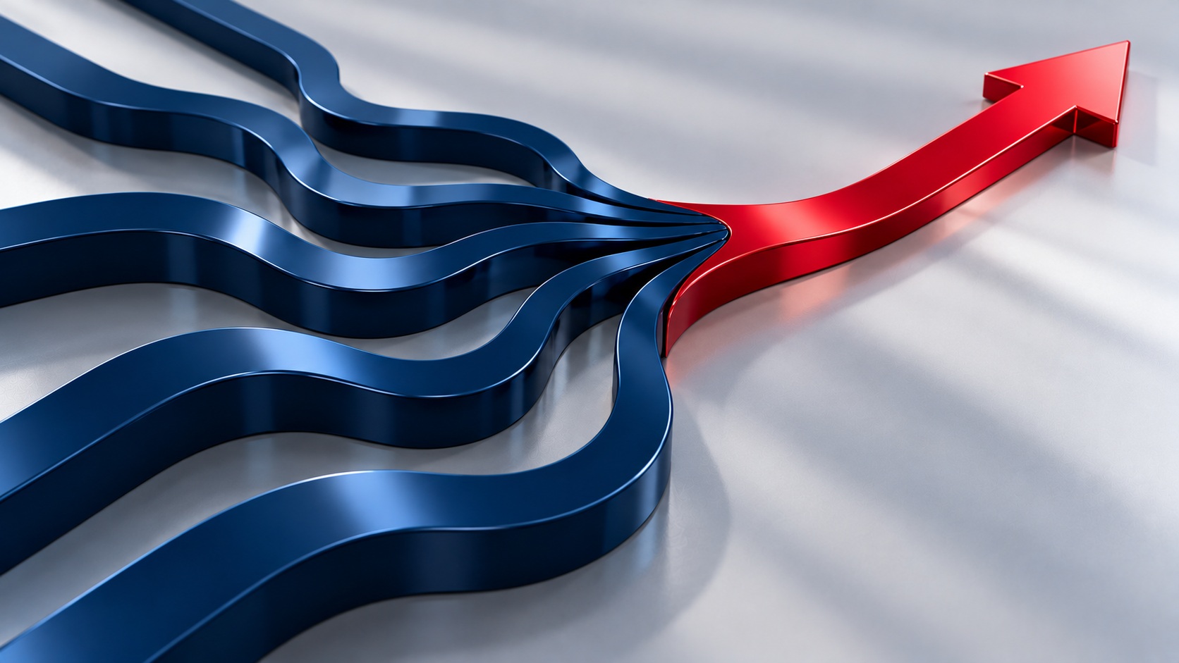 Navy channel icons converging into one streamlined red path