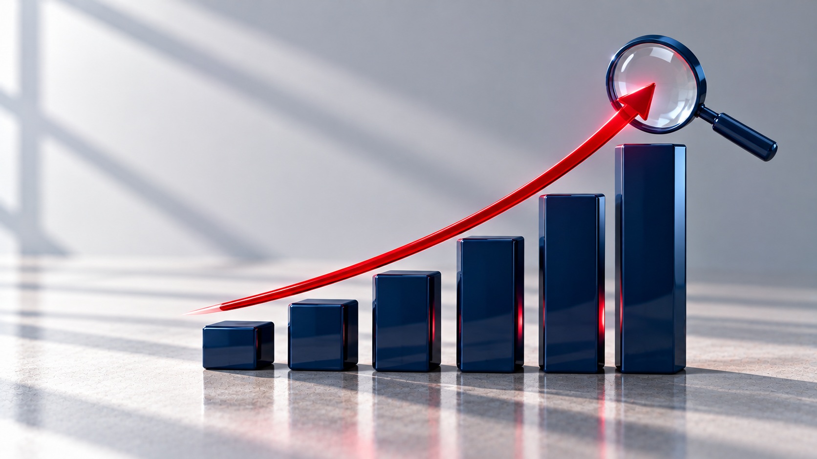 Rising navy chart with a red optimization line