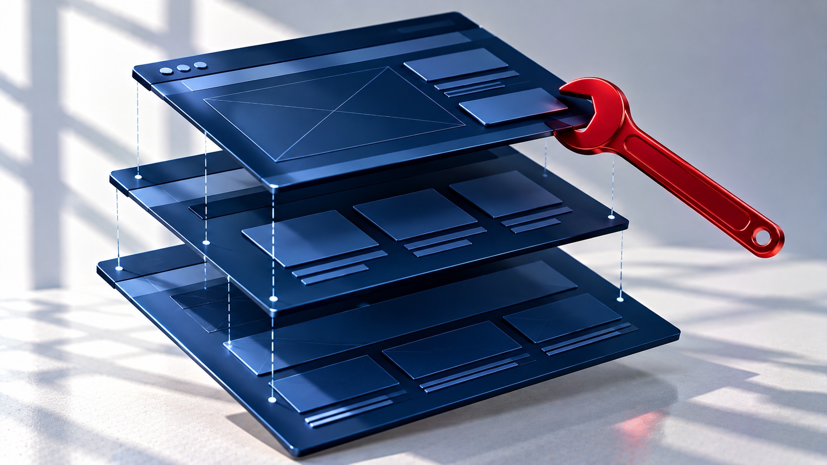 Navy webpage layers being tuned with a red wrench