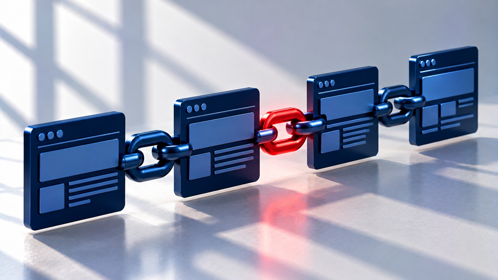 Navy link chains connecting websites, one red link
